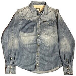 G-Star RAW Denim Button Up Shirt Mens Medium Blue Long Sleeve Western Workwear